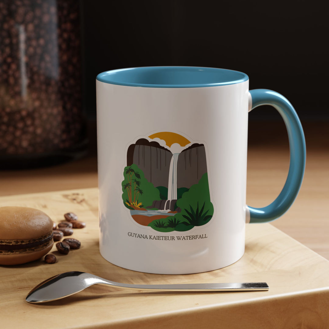 Enjoy the stunning beauty of Kaieteur Falls with this Guyana mug. Featuring artwork of the powerful waterfall, this mug is both a functional and artistic piece. Microwave and dishwasher safe for convenience.