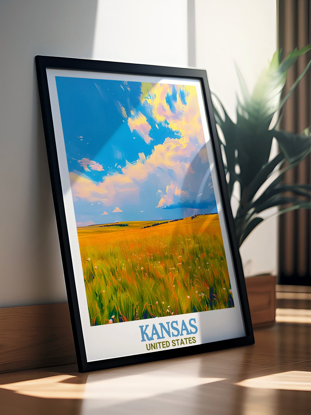 Tallgrass Prairie Wall Art combines natural beauty with minimalist design, creating a striking black and white print of one of Kansass iconic landscapes. This travel poster brings the open spaces of the prairie into your home, offering a calming and timeless piece of art for any decor style.