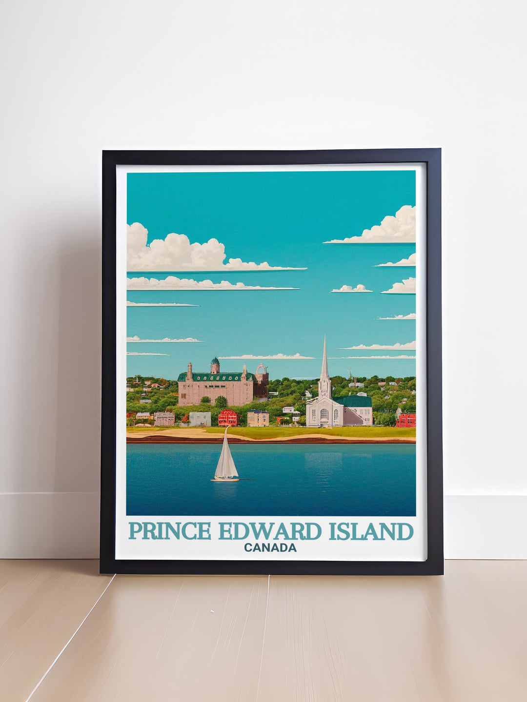 Modern Charlottetown artwork showcasing the towns charming streets and breathtaking sunsets perfect for enhancing your living room décor or as a thoughtful birthday gift highlighting the elegance and natural beauty of Prince Edward Island.