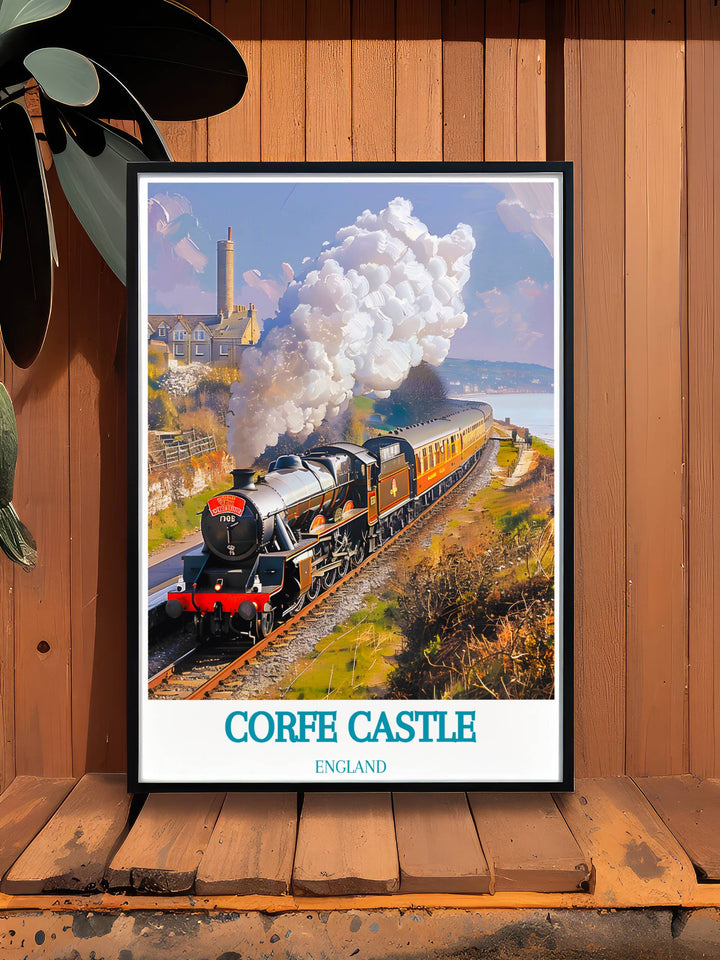 Framed Swanage Railway print highlighting the charming details of the railway station and train an exquisite piece for home or office decor