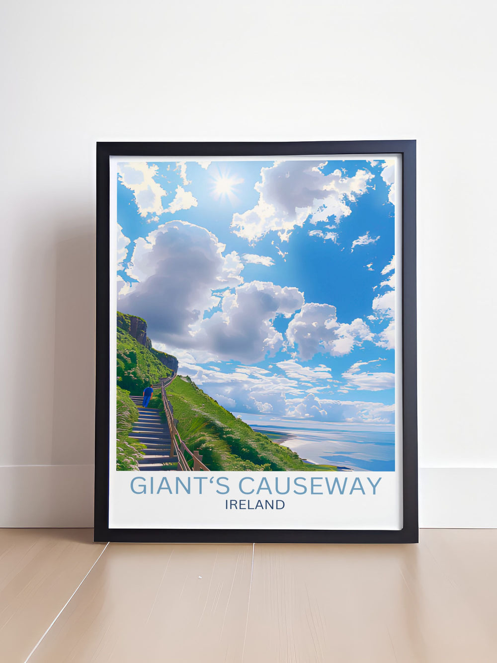 Experience the rugged beauty of the Causeway Coast with Shepherds Steps framed prints featuring the natural wonder of Giants Causeway in County Antrim ideal for any room.