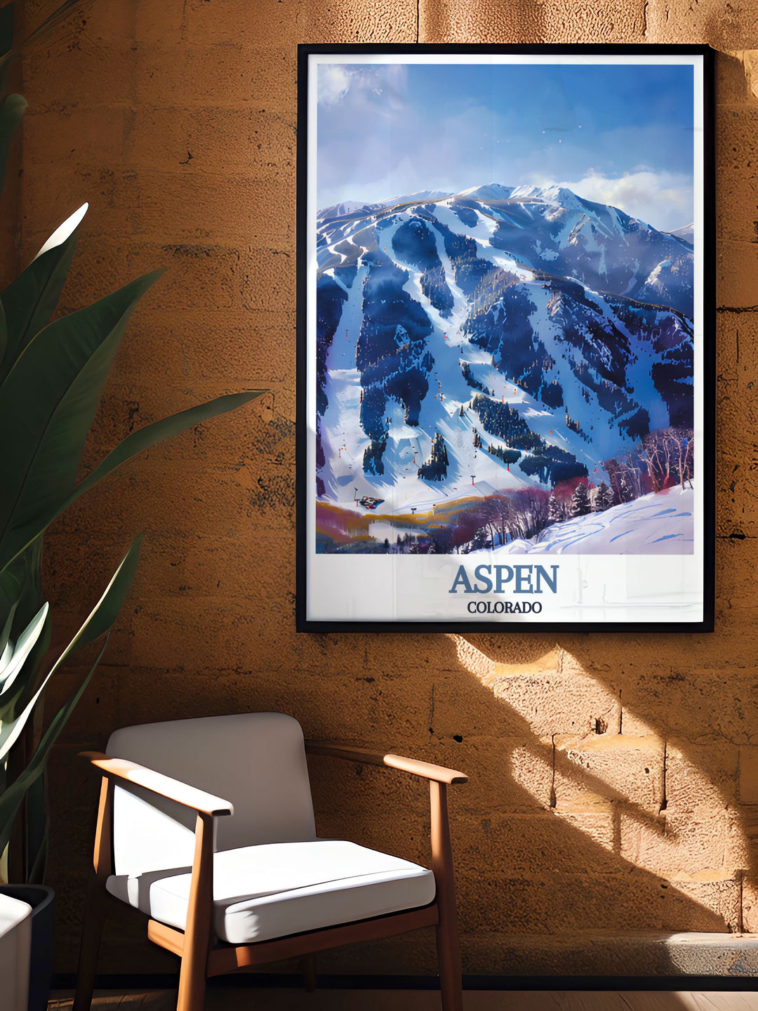 Experience the beauty of the Rocky Mountains with this detailed art print of Aspen Highlands, showcasing its pristine wilderness and advanced ski terrain. Perfect for adventure seekers.