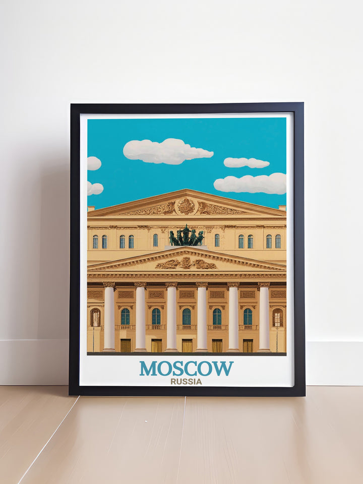 Bolshoi Theatre vintage print capturing the elegance and historic significance of one of Moscows most renowned cultural landmarks perfect for home decor and as a Russia gift for special occasions.