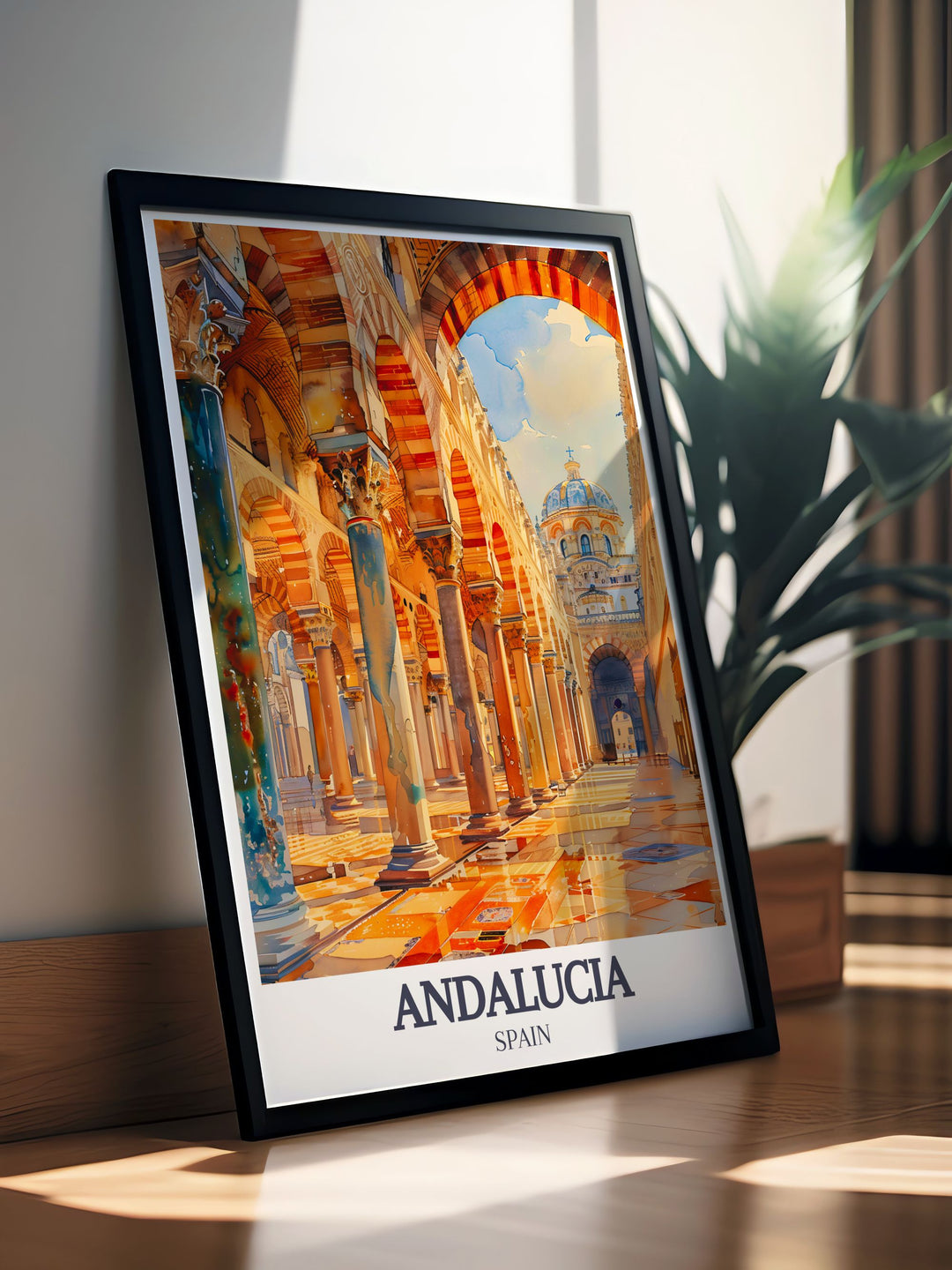 This Mezquita Catedral travel poster brings the breathtaking beauty of Andalucia into your home, with detailed illustrations of its ornate arches and the iconic bell tower.