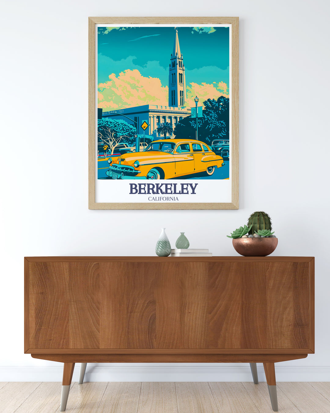 Our Berkeley poster print highlights the breathtaking views of the Berkeley Hills and the majestic Campanile. Whether youre a fan of Northern California landscapes or have a personal connection to this historic city, this travel print is a perfect way to bring a piece of Berkeley into your home.