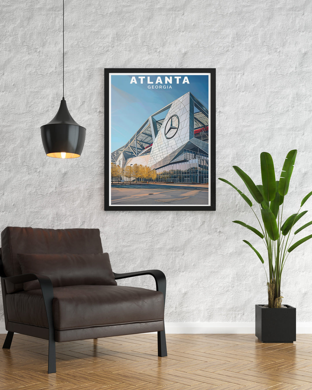 Mercedes Benz Stadium modern prints bring a touch of Atlantas vibrant energy into your space. This Atlanta wall art makes a stunning addition to your living room decor, great as a travel print for art lovers or unique Christmas gifts.