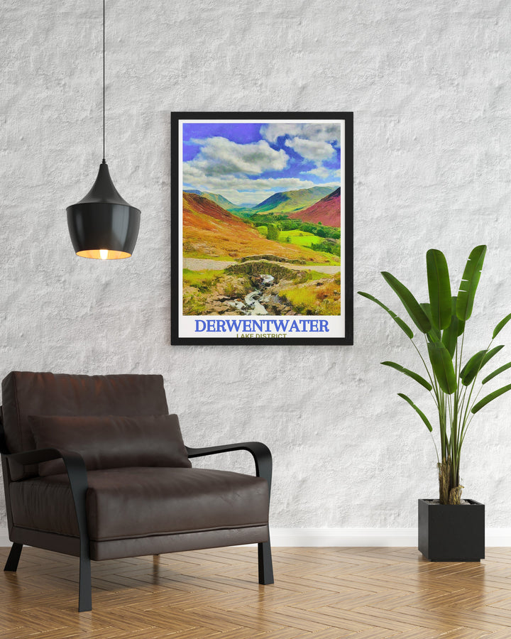 Enjoy the serenity of Derwentwater and Ashness Bridge with this elegant Lake District Canvas Art. This travel print brings the charm and tranquility of the Lake District into your home.