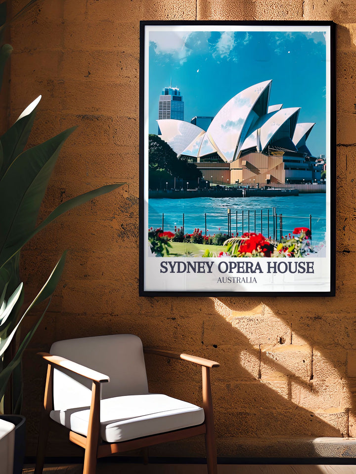 Sydney Harbour Harbour Bridge elegant home decor with vintage travel prints capturing the iconic Sydney Opera House and Harbour Bridge a beautiful addition to any art collection