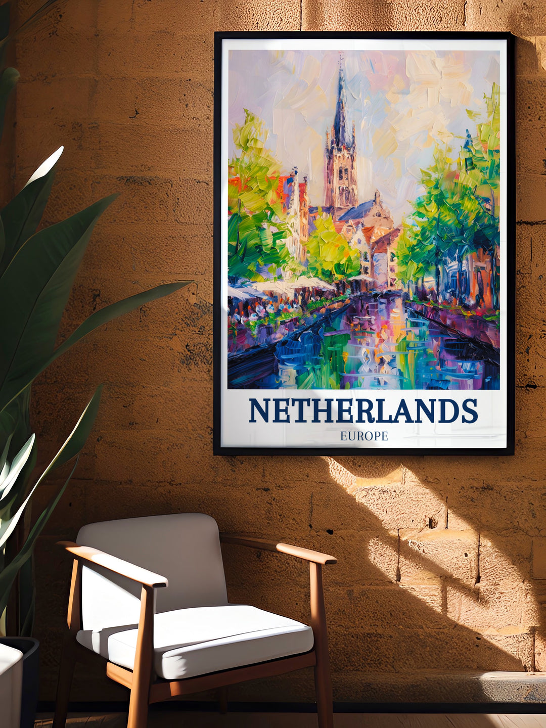 Stunning Netherlands Print of Delft New Church perfect for lovers of Dutch landmarks this minimal travel print brings a touch of elegance and sophistication to your home or office decor making it a beautiful addition to any space