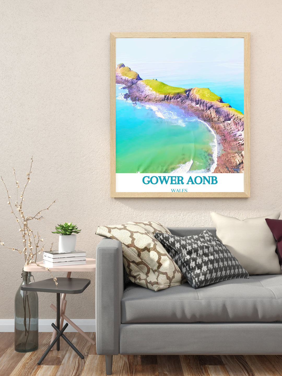 Rhossili Bay and Worms Head modern art print showcasing the picturesque scenery of the Gower Peninsula a must have for bucket list prints collectors