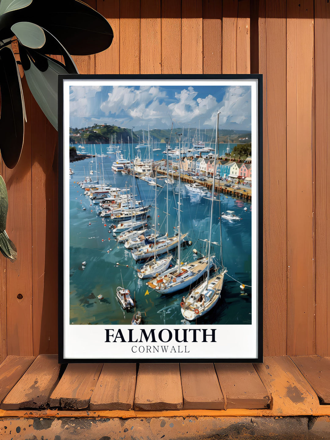 Captivating Falmouth Harbour vintage print capturing the beauty and vitality of Cornwalls famous port. Ideal for any art enthusiast, this piece adds character and a touch of coastal elegance to any space, making it a worthy investment.