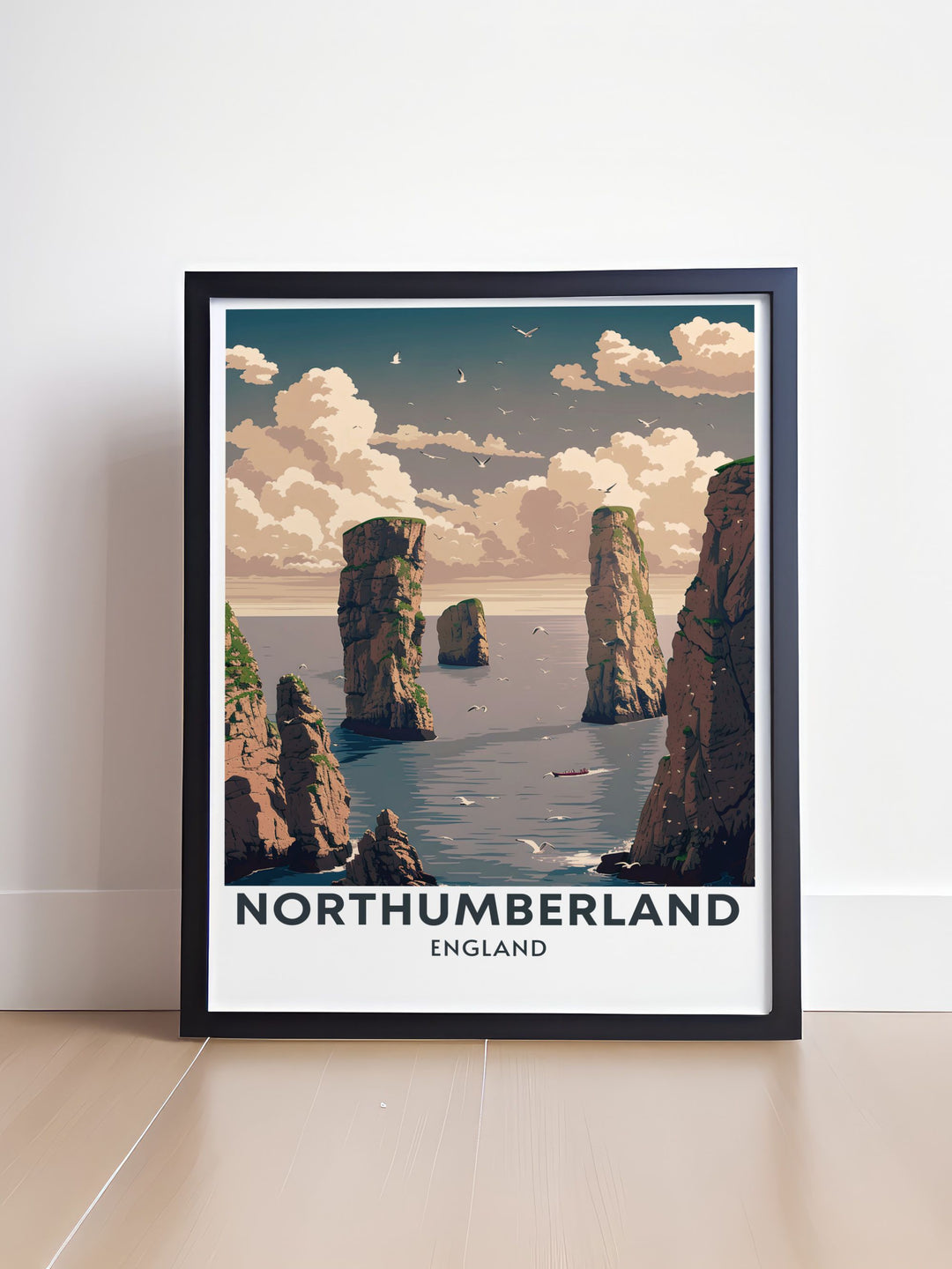 Stunning Farne Islands travel poster showcasing the islands' beauty on the Northumberland Coast. Ideal for home decor gifts and art collections this print adds a touch of natural elegance to any space.