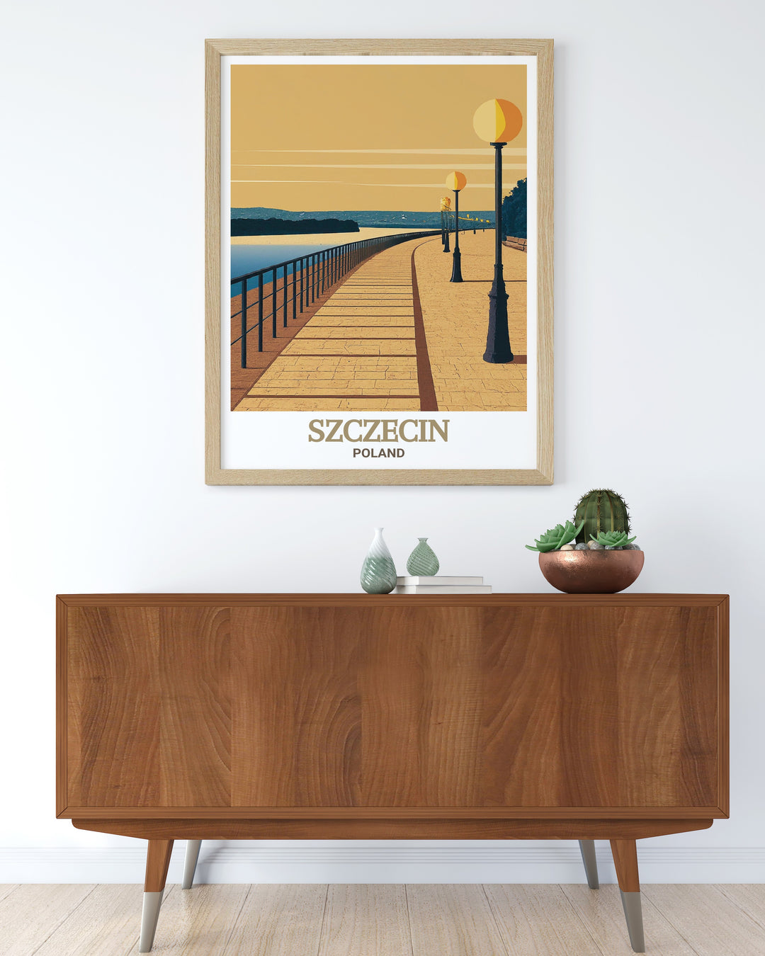 Art print of Wały Chrobrego in Szczecin, Poland. This piece captures the elegance of the historic waterfront, making it a standout addition to any art collection or home decor.