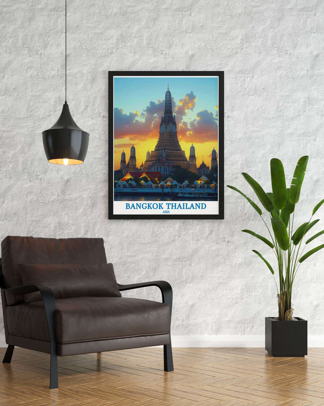 Thai temple art print featuring the serene and detailed facades of Wat Arun, perfect for bringing peace and cultural beauty into your home or office.