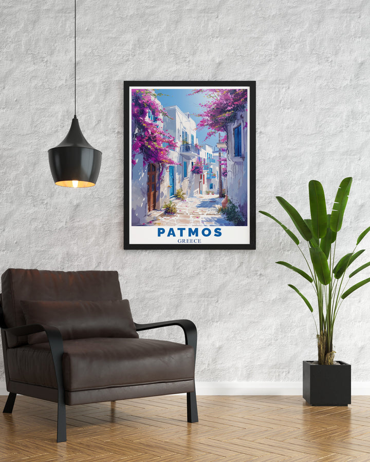 Chora modern decor and Patmos Greek art perfect for anyone who appreciates the beauty of Greek islands this stunning wall art brings the essence of Patmos into your home creating a peaceful and calming environment with its intricate designs