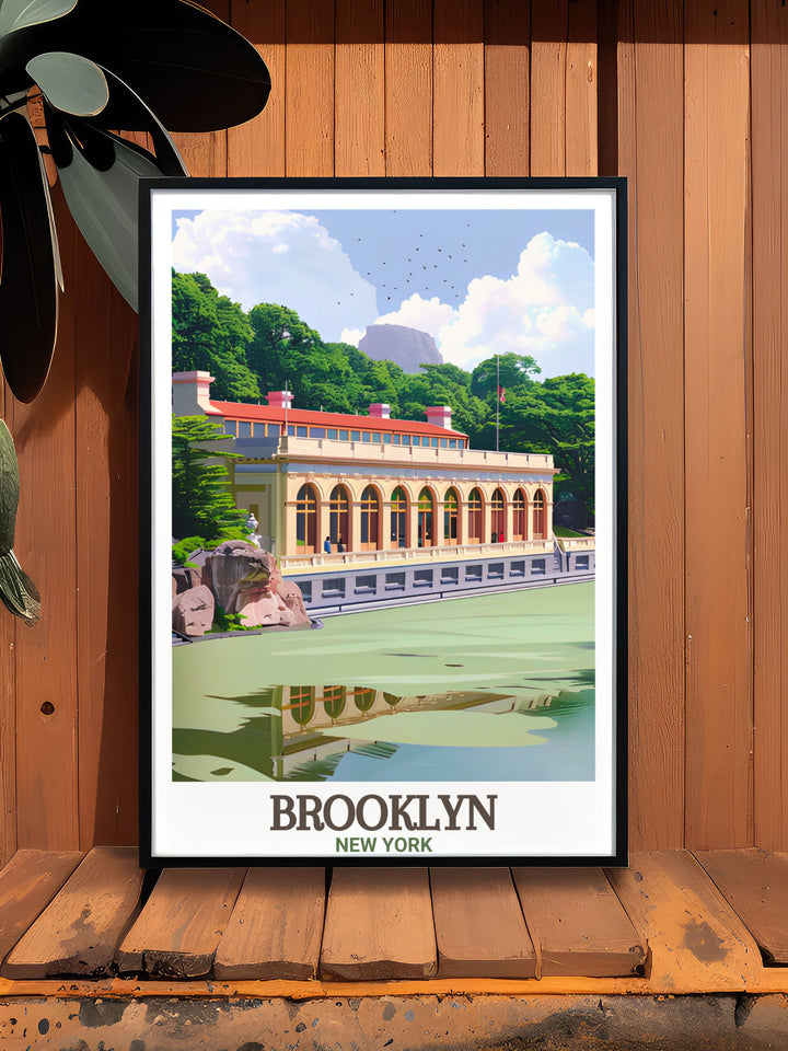 Captivating Prospect Park poster ideal for New York art lovers showcasing the parks lush landscapes and historic structures making it a standout piece in any travel poster collection