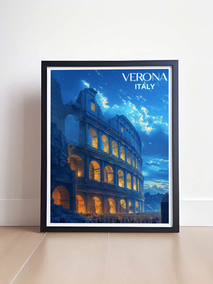 This fine art print captures the majesty of the Verona Arena, showcasing its imposing arches and timeless stone construction. Perfect for adding a touch of Italian elegance and historical depth to any home or office decor.