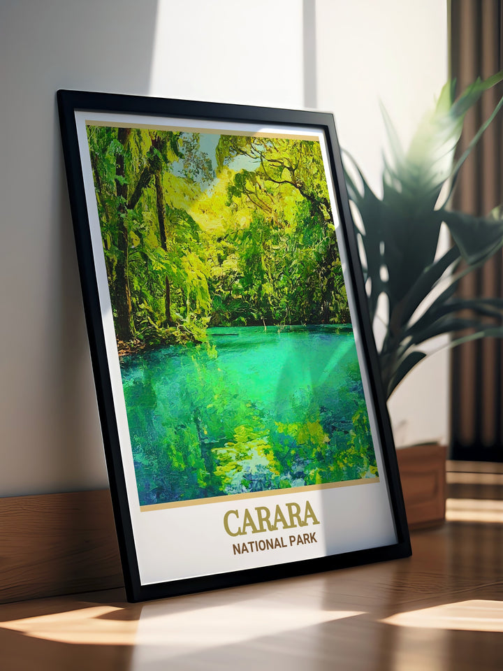 Laguna Meándrica Canvas Print is a tribute to Costa Ricas pristine landscapes. Featuring the tranquil lagoon surrounded by tropical forests, this artwork is ideal for adventure seekers and nature lovers.