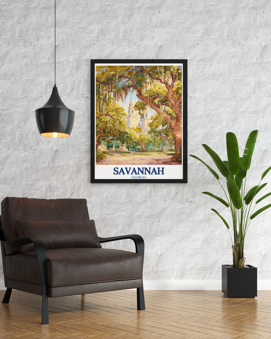 Beautiful wall decor of Forsyth Park with the Cathedral of St. John the Baptist a perfect addition to any room capturing the essence of Savannah South Carolina with its lush greenery and historic architecture