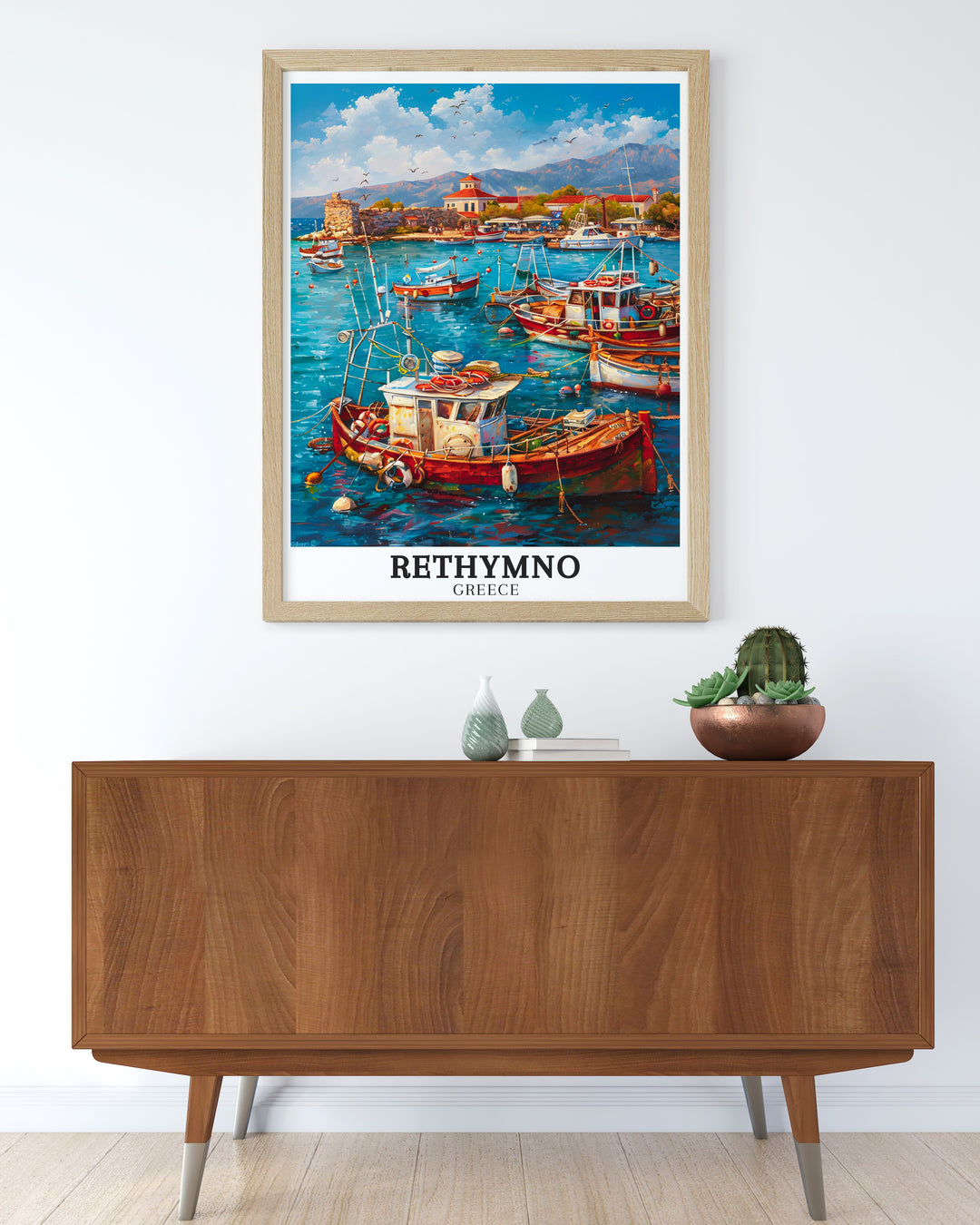 Greece Wall Art featuring Rethymno Harbour Crete brings the breathtaking views of Cretes coastal charm into your home this elegant artwork is perfect for travel lovers and those looking to enhance their home decor with beautiful Greek scenery