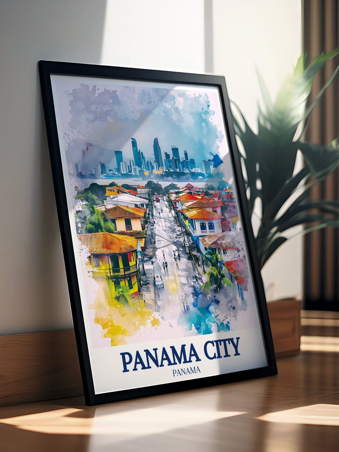 Transform your living room with stunning Casco Viejo Panama City skyline framed prints offering a glimpse into coastal beauty