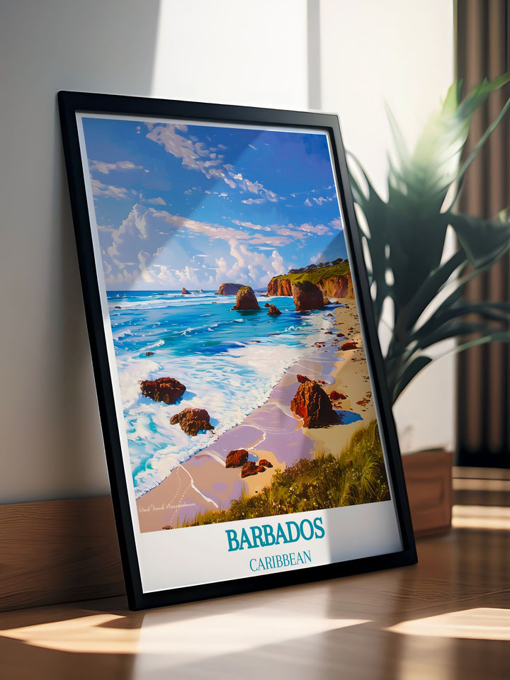 Fine art print of Bathsheba Beach, highlighting the unique natural features and tranquil atmosphere of one of Barbados most iconic locations.
