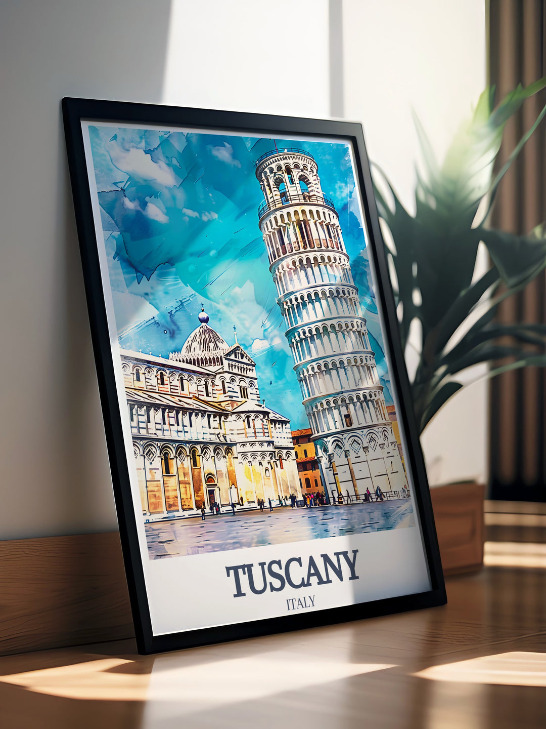 Experience the essence of Tuscany with this beautiful travel print, featuring the world famous Leaning Tower of Pisa and the expansive Piazza dei Miracoli. A wonderful gift for any occasion or a unique addition to your travel inspired décor.