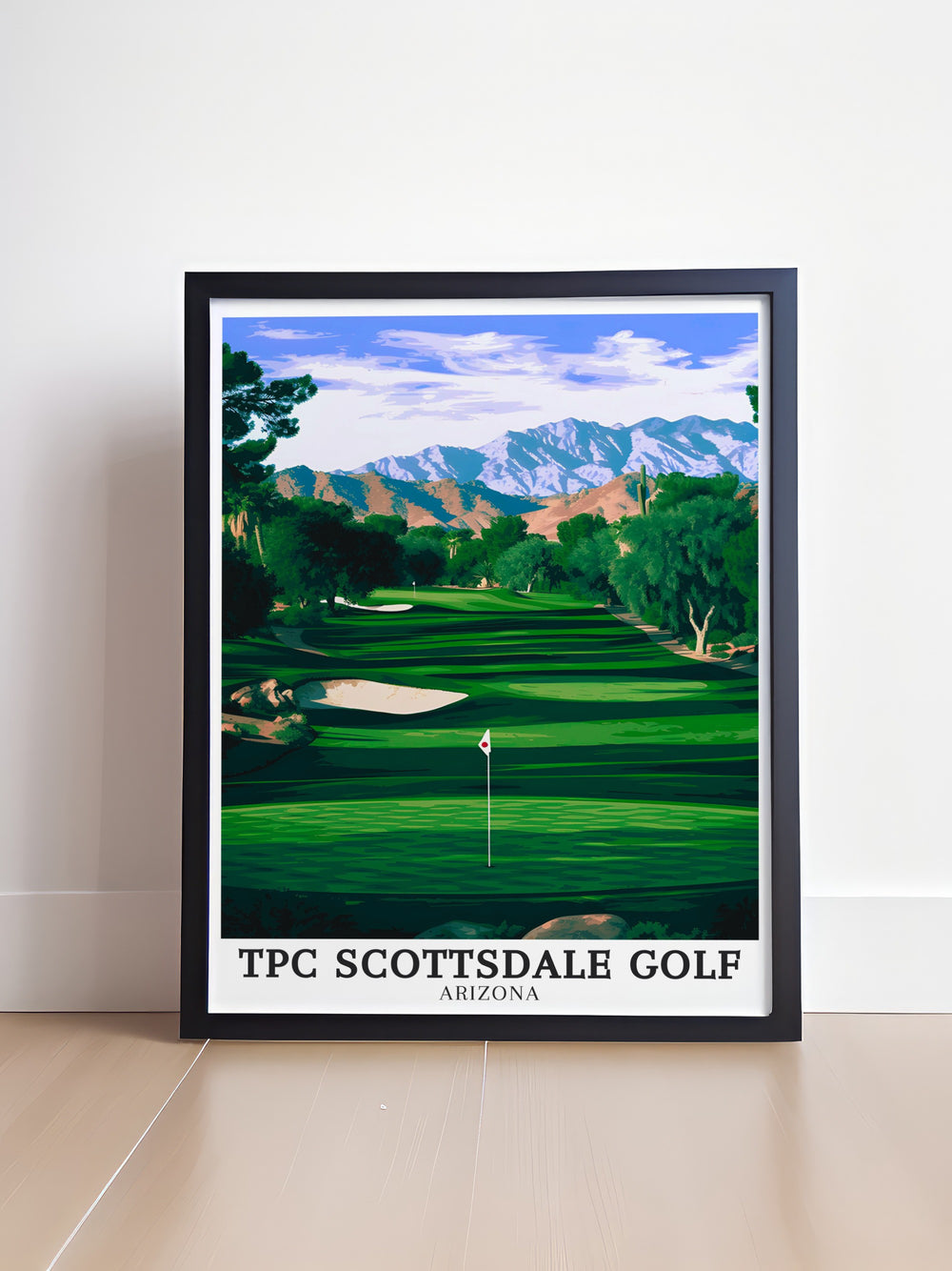 TPC Scottsdale vintage poster captures the timeless beauty of this iconic golf course. With lush fairways and the scenic McDowell Mountains in the background, this poster is a must have for anyone who loves golf or Arizonas stunning landscapes.