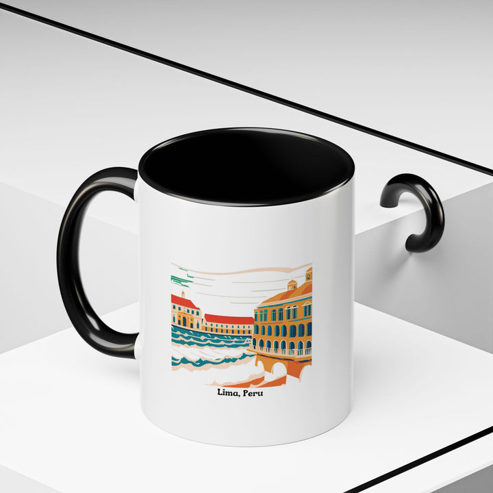 A stylish Lima Peru Mug with detailed artwork showcasing Lima’s coastal scenery and vibrant culture. This dishwasher-safe ceramic mug is perfect for coffee lovers or as a meaningful keepsake.