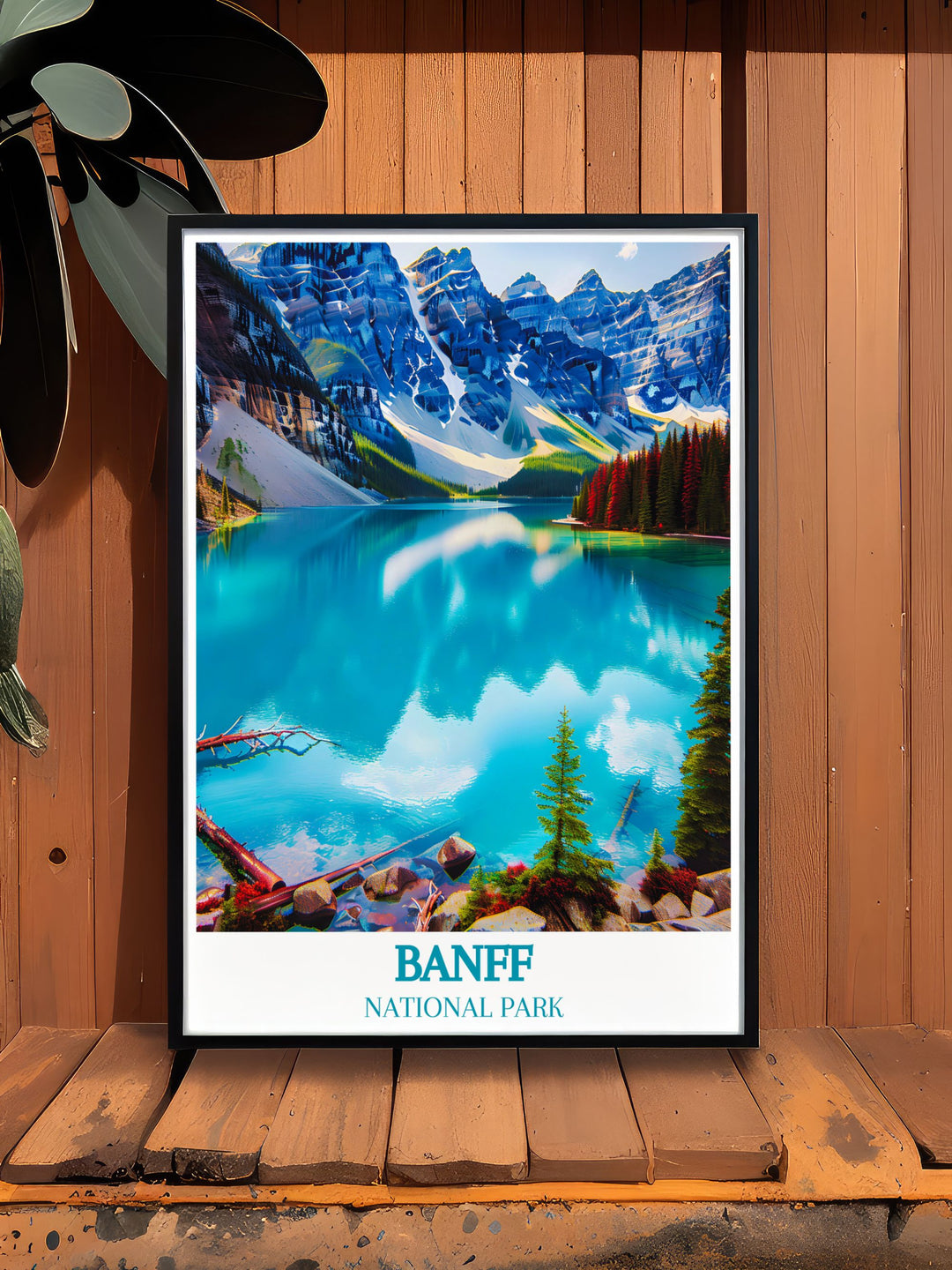 Moraine Lake canvas print with vibrant summer hues reflecting off the lake, perfect for brightening any space with natural colors.