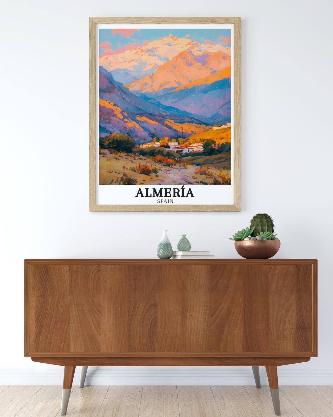 Sierra Nevada travel print showcasing the breathtaking mountain range that forms a striking backdrop to Almería. This artwork is a perfect addition for anyone who loves the outdoors and the dramatic beauty of Spain.