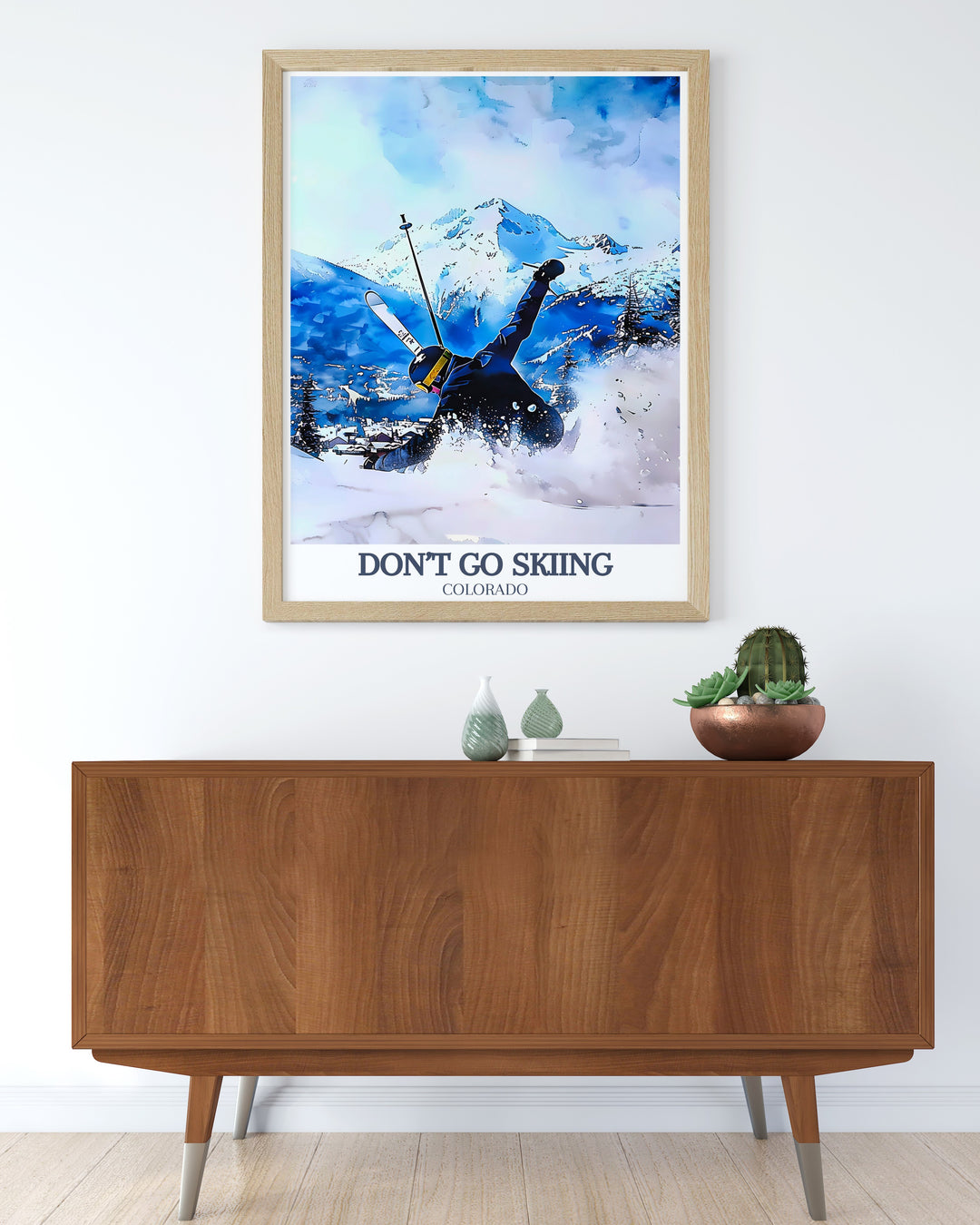 Vintage ski poster of Aspen, Colorado, USA showcasing the allure of the famous ski resort. This skiing wall art is perfect for adding a touch of adventure to your home. Great for ski enthusiasts and anyone who appreciates retro design and winter sports.