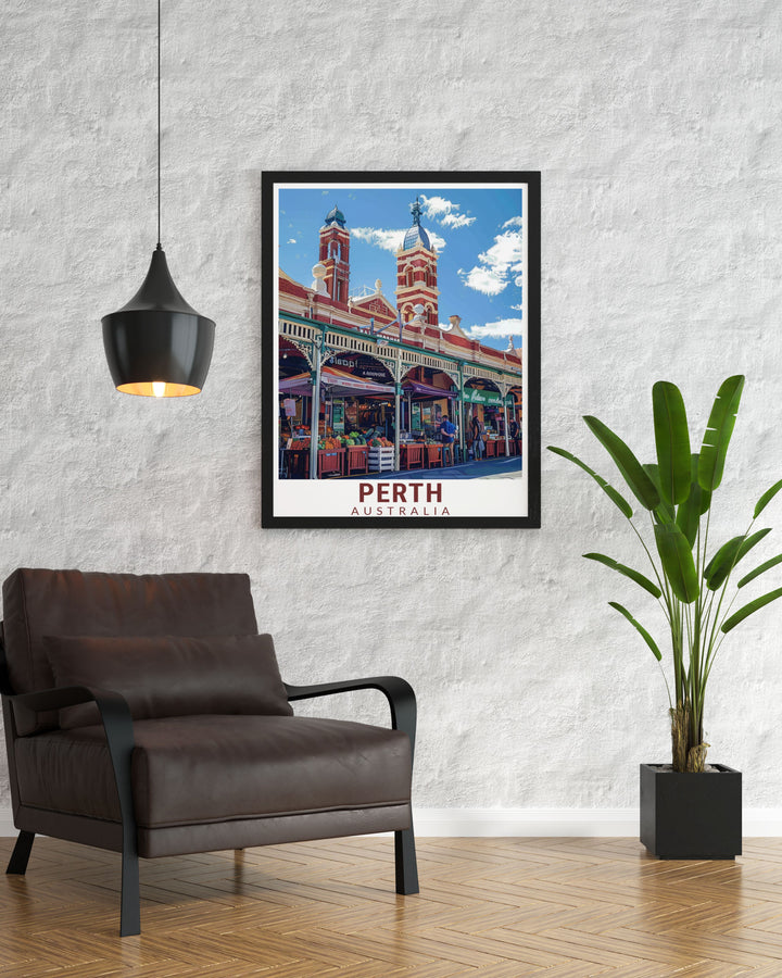 Discover the charm of Freemantle Markets with elegant framed prints that capture the essence of this bustling Perth location. Ideal for creating a lively and sophisticated vibe in your home these prints add a touch of Australian flair to any room