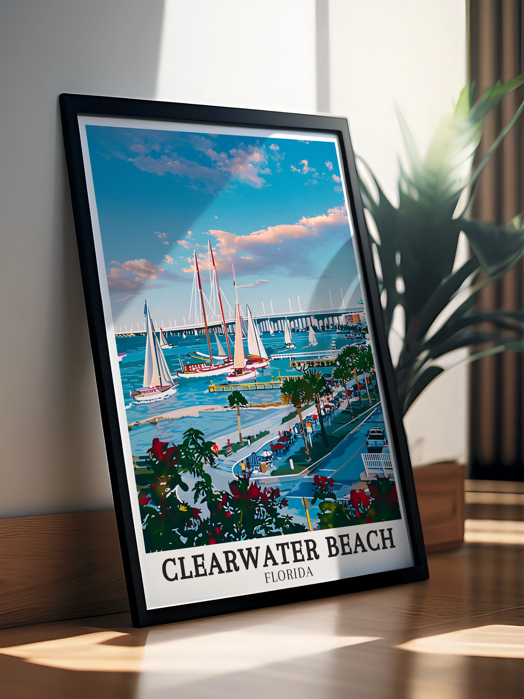 Clearwater Memorial Causeway Wall Decor. These art prints highlight the picturesque scenery of Beach Walk and Clearwater Beach, making them perfect for any Florida home decor. Add a touch of coastal elegance to your walls.