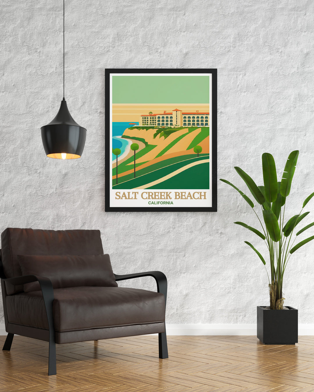 A detailed depiction of Salt Creek Beach and the Ritz Carlton Laguna Niguel, this print brings the essence of Californias coast into your home. The artworks vibrant colors and intricate details make it a standout piece for any coastal themed decor.