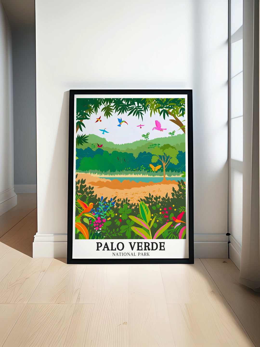 Experience the vibrant beauty of Costa Rica with this Palo Verde National Park art print featuring the Arenal Tempisque Conservation Area and Tempisque River perfect for adding a touch of natural elegance to your living room decor or office space.