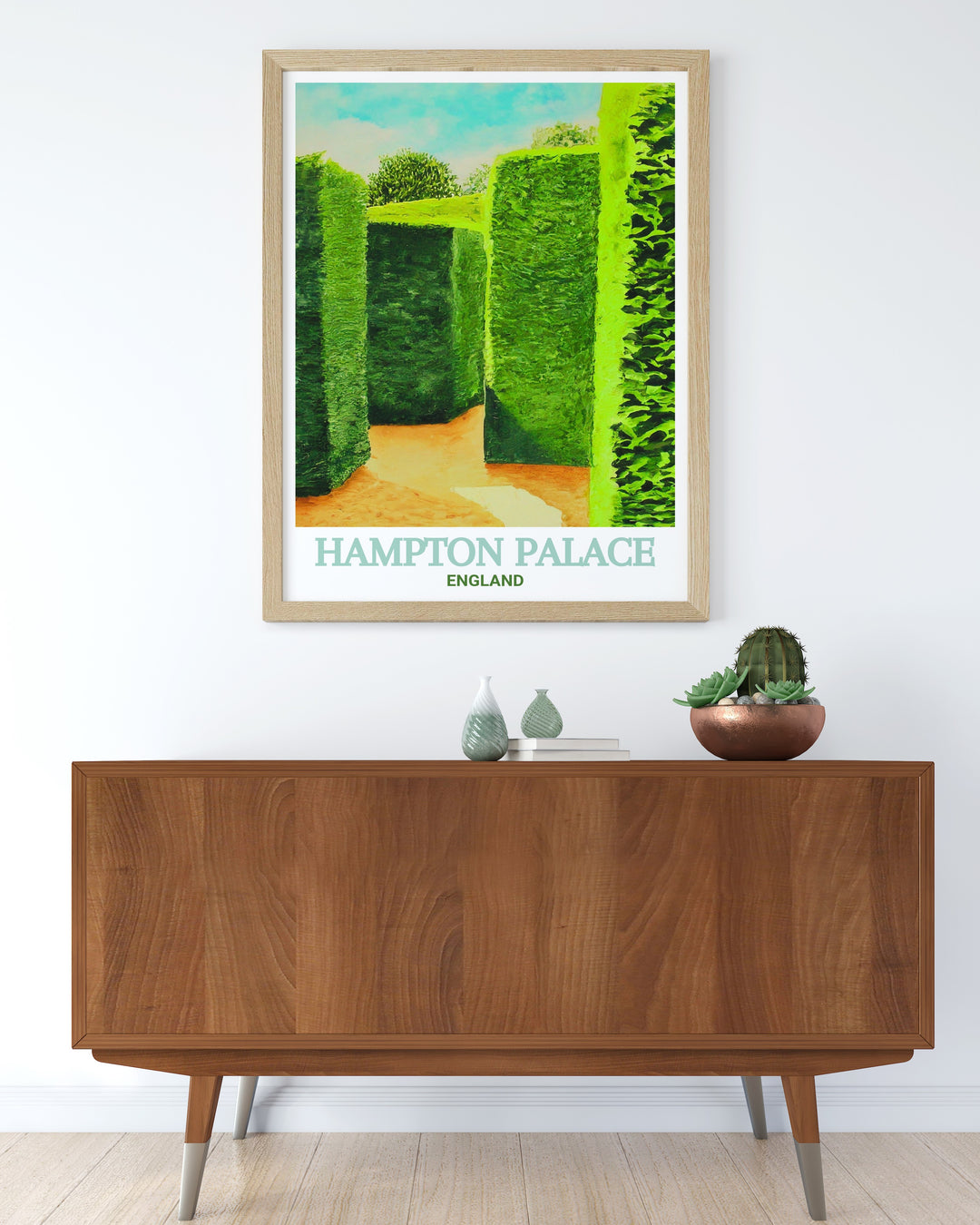 The Hampton Palace travel poster invites you to explore one of Englands most cherished historical sites. The artwork beautifully illustrates the palace against the backdrop of its lush gardens, capturing the essence of English heritage. Printed on high quality paper with fade resistant inks, this poster is perfect for travel enthusiasts and history lovers alike, inspiring wanderlust and appreciation for Englands storied past.