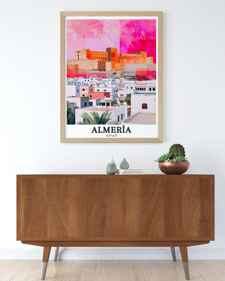 Alcazaba fortress framed art featuring the historical fortifications of Almería. This wall art brings the majestic structure into your home, ideal for those who love Spains architectural wonders.