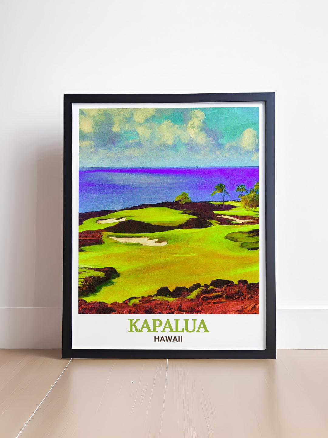 Vintage poster of Kapalua golf course combined with The Bay Course creates a stunning visual experience perfect for adding a touch of Hawaii to any room this travel poster print is an excellent choice for art lovers looking for elegant and timeless home decor