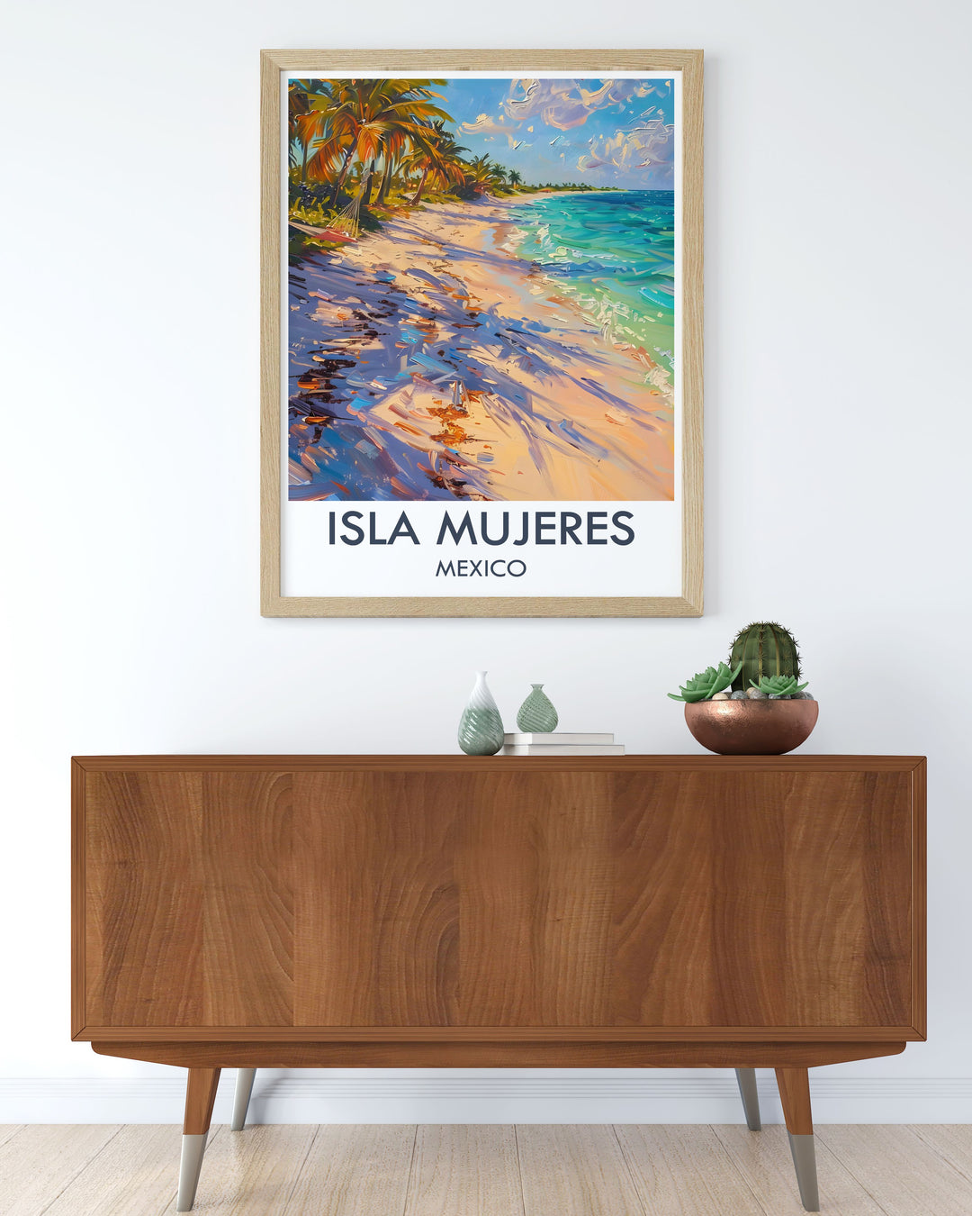 Custom print of Playa Norte, capturing the beachs tranquil atmosphere and stunning sunsets, ideal for those who dream of a tropical escape.
