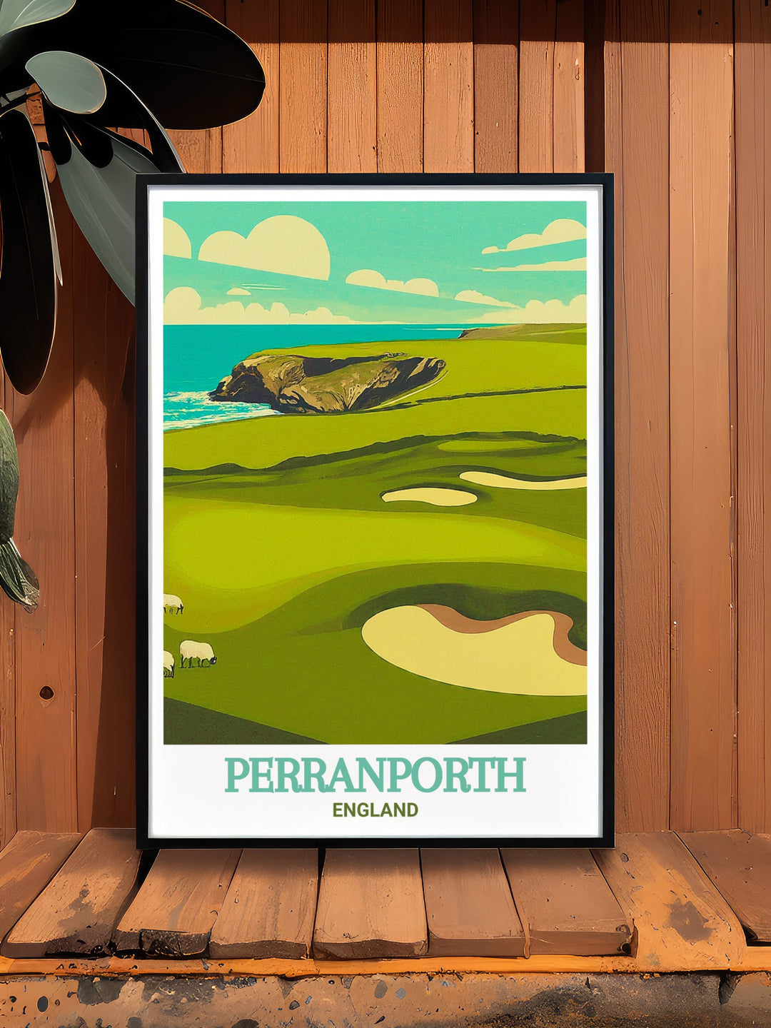 Decorative art print of Perranporth Golf Club, capturing the essence of this scenic England landmark. Ideal for enhancing your home with natural beauty. The vibrant imagery provides a glimpse into the serene coastal landscape