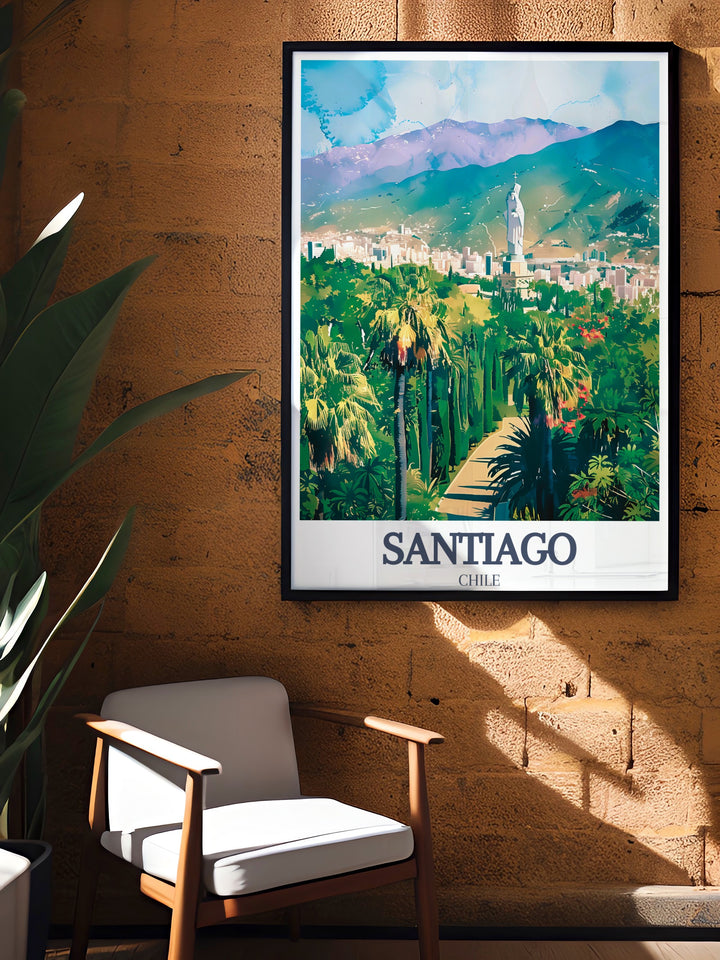 Elegant Spain wall art featuring the famous Cerro San Cristobal and Statue of the Virgin Mary This Santiago travel gift is perfect for those who want to bring the beauty of Spanish landmarks into their home decor