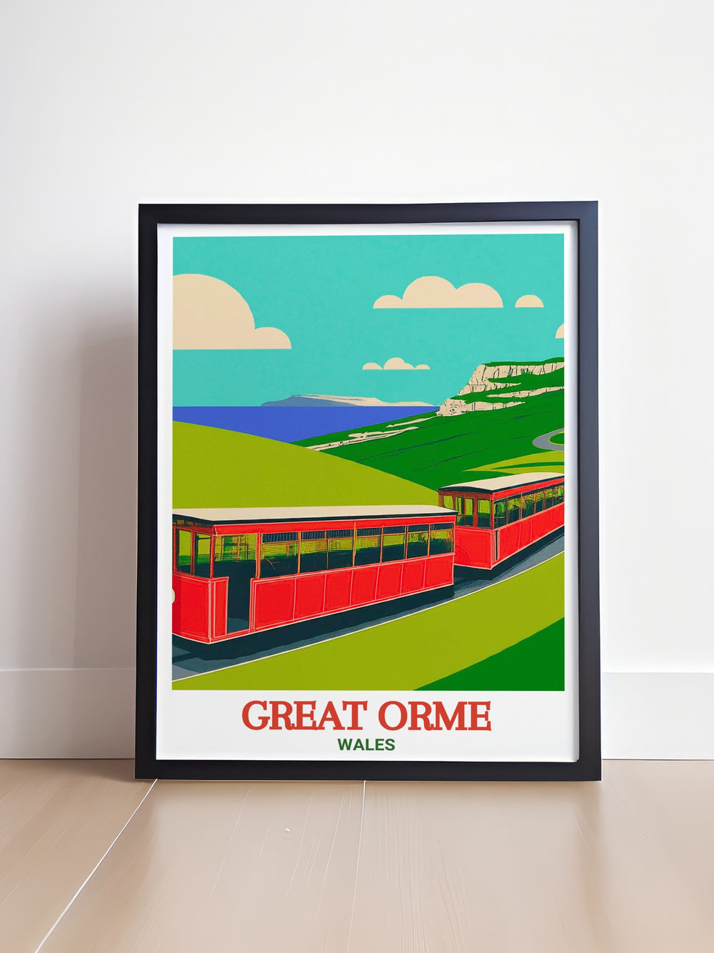 This Great Orme poster print beautifully captures the iconic Great Orme Tramway and the stunning landscapes of Conwy, Wales. The artwork is a perfect addition to any home décor, offering a blend of history and natural beauty.