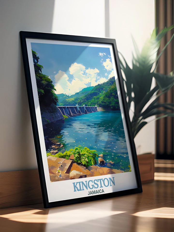 Hermitage Dam framed prints and Kingston artwork showcase the energy of city life and the tranquility of nature offering the perfect blend of Caribbean wall art to transform your living space with stunning modern art inspired by Jamaica