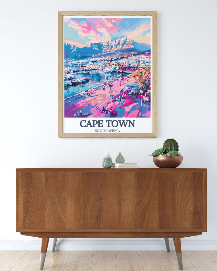 Table Mountain and Cape of Good Hope are featured in this exquisite South Africa poster. A perfect gift for travel enthusiasts, this Cape Town print brings the beauty of South Africa into any space, creating a stunning visual impact.