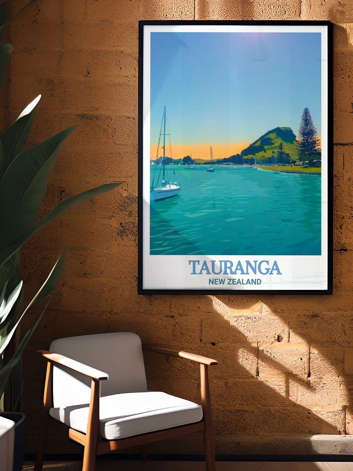 Tauranga print of Pilot Bay perfect for New Zealand decor enthusiasts looking to bring a piece of the coastal paradise into their home