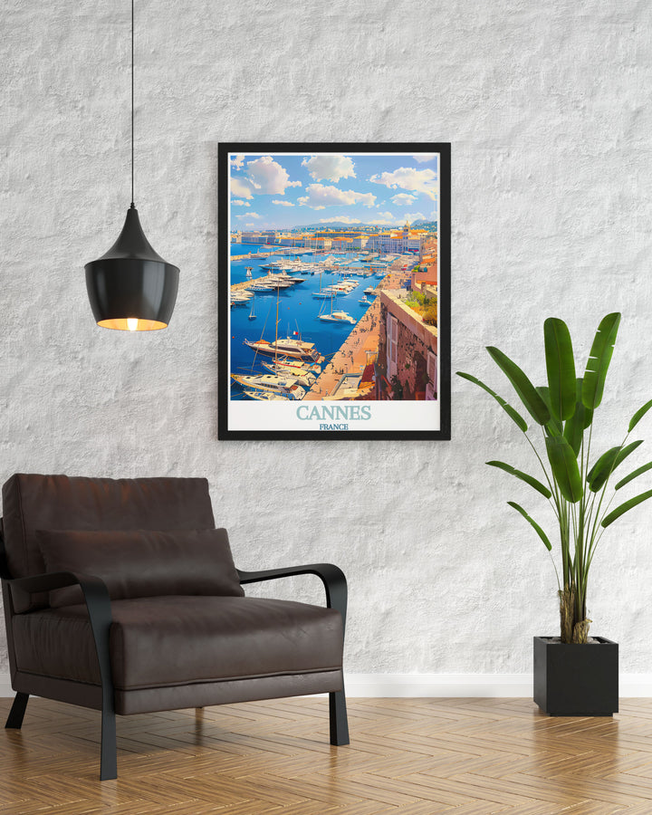 Stunning Le Vieux Port poster highlighting the iconic harbor of Cannes this France wall art is a perfect representation of French elegance and charm an ideal France travel art piece for any art collector or travel enthusiast seeking a unique decor piece