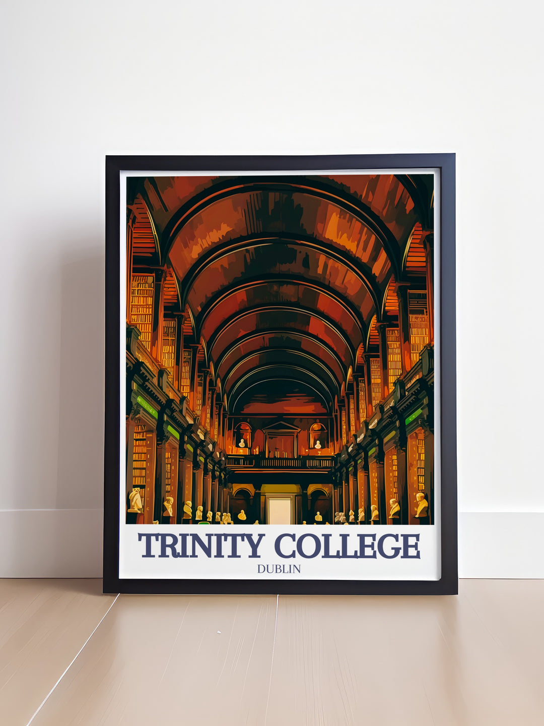 The Long Room at Trinity College Library is brought to life in this beautifully detailed framed art print. Perfect for those who cherish history, architecture, and academia, this artwork makes a thoughtful gift.