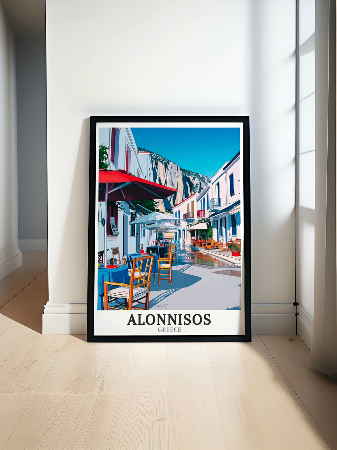 Old Town wall poster capturing the history and beauty of Alonnisos traditional hilltop village. This travel art brings the charm of Greek island life into your decor, perfect for those who love cultural and natural landscapes.