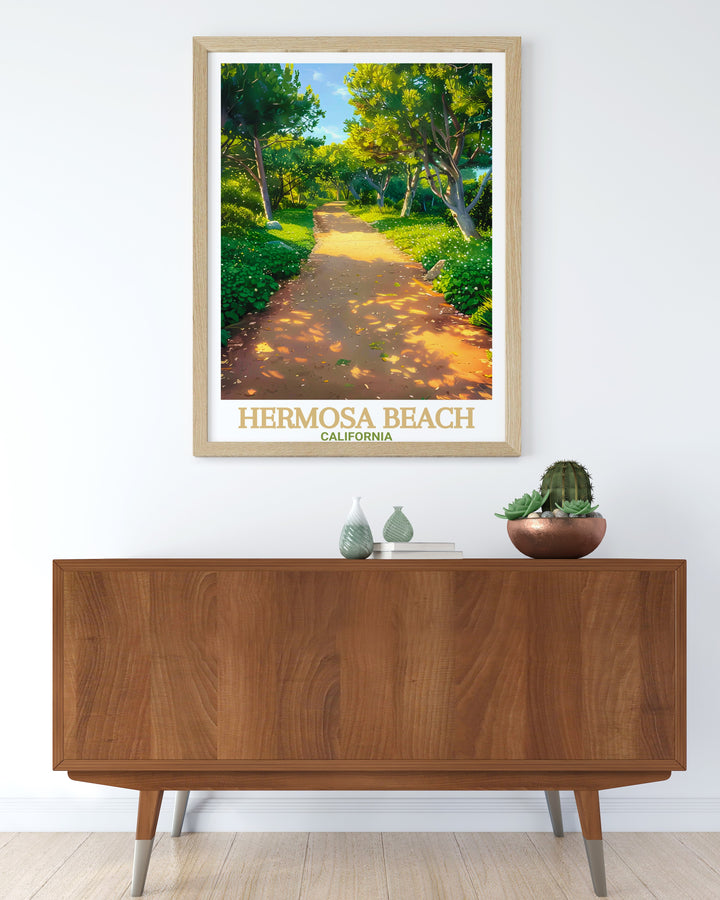 A modern and artistic map of Hermosa Beach that adds a splash of color to any room. This art print highlights the street layout of this famous Southern California beach town, making it a great gift for travelers or beach lovers.